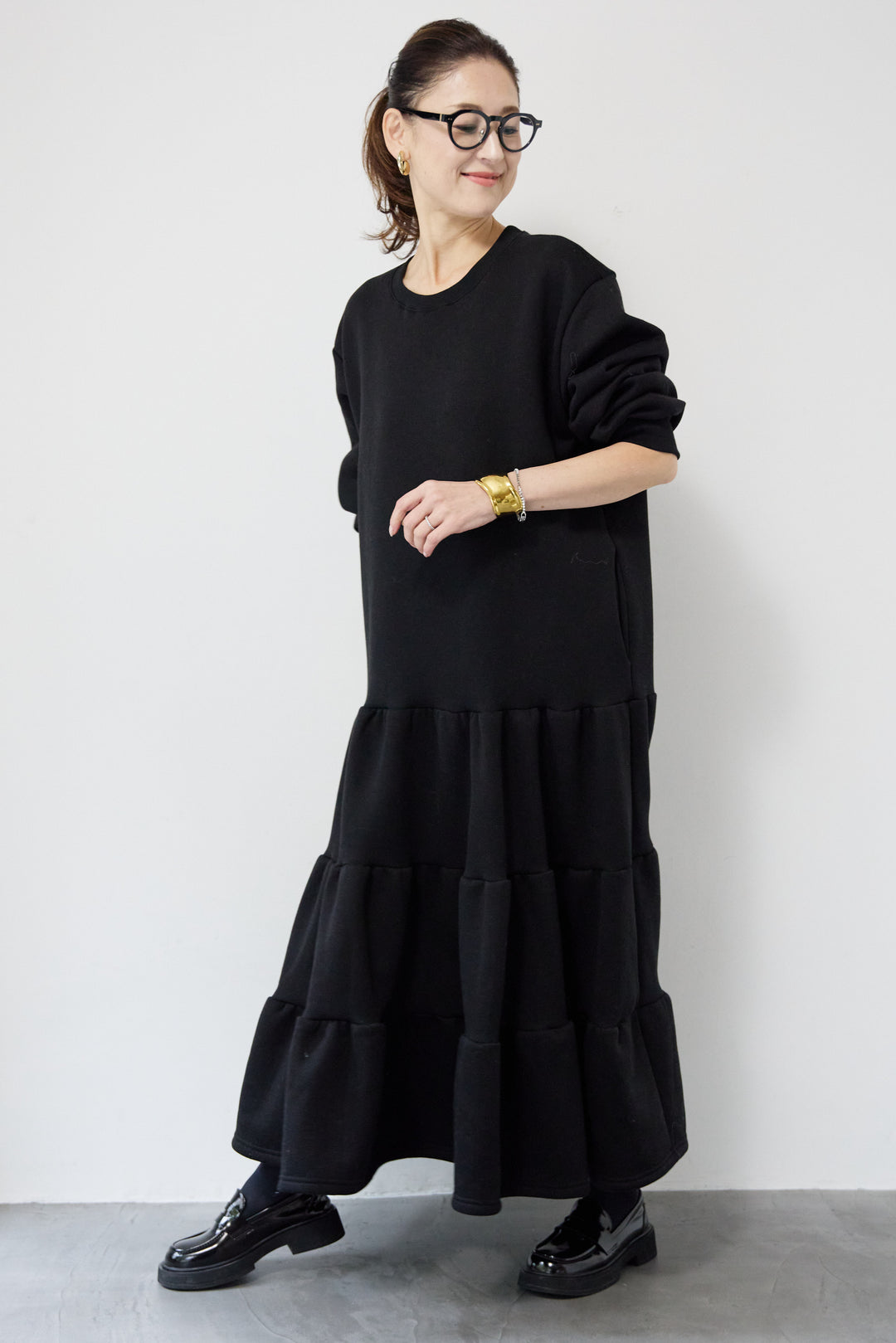 裏起毛ティアードスウェットワンピース