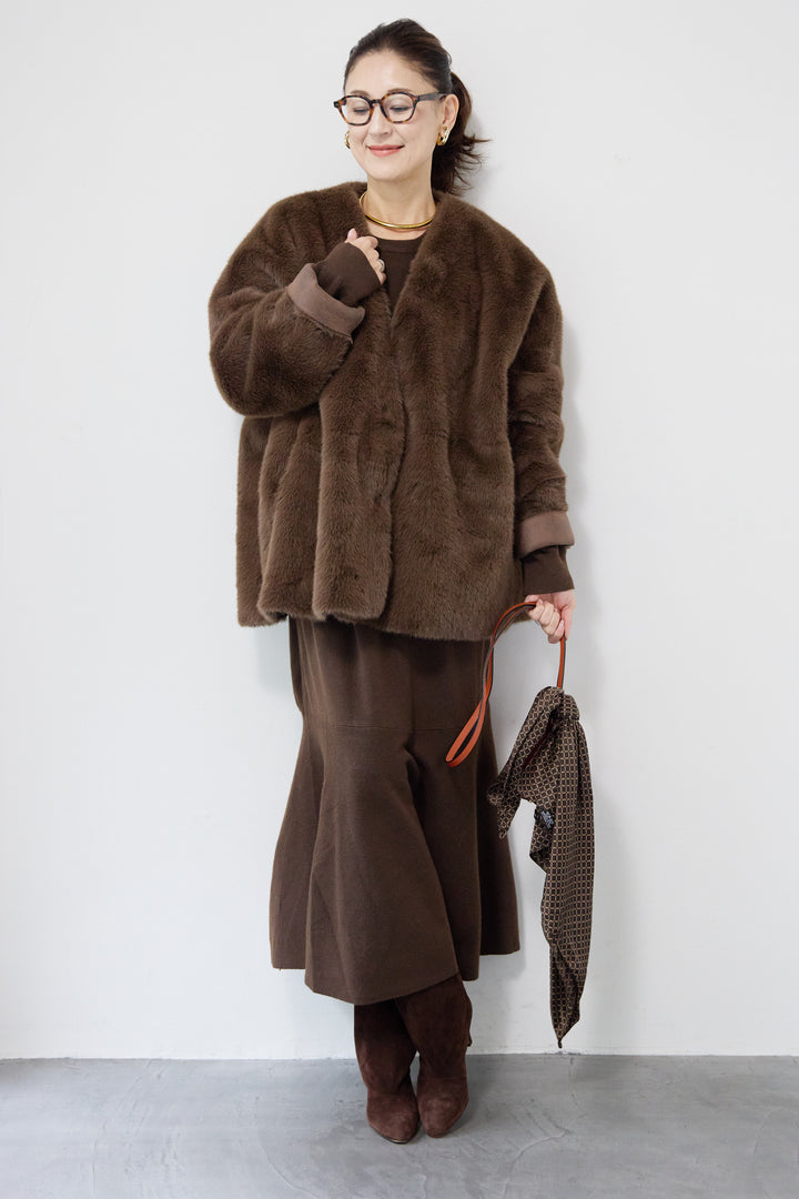 フェイクファーVネックコート