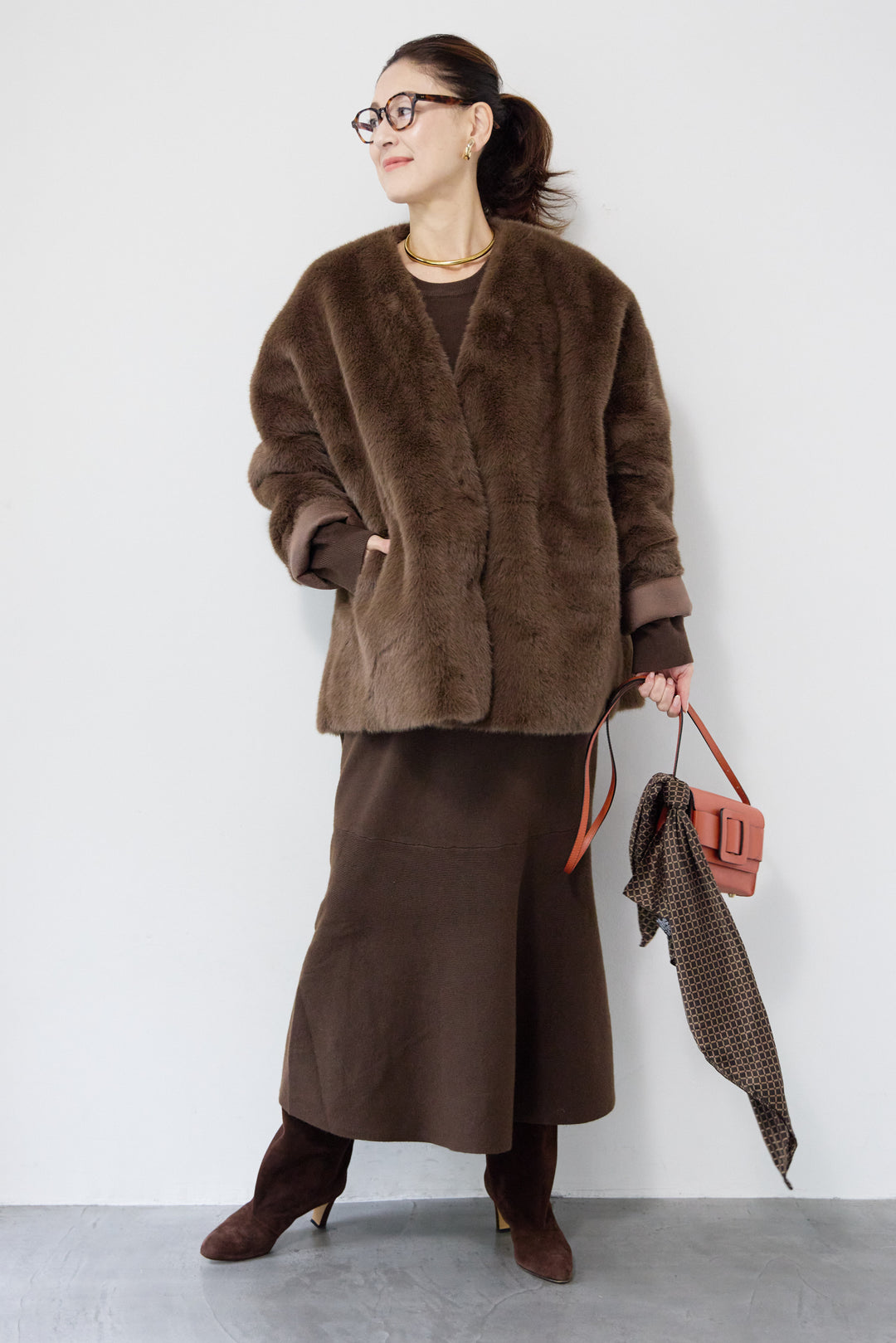 フェイクファーVネックコート