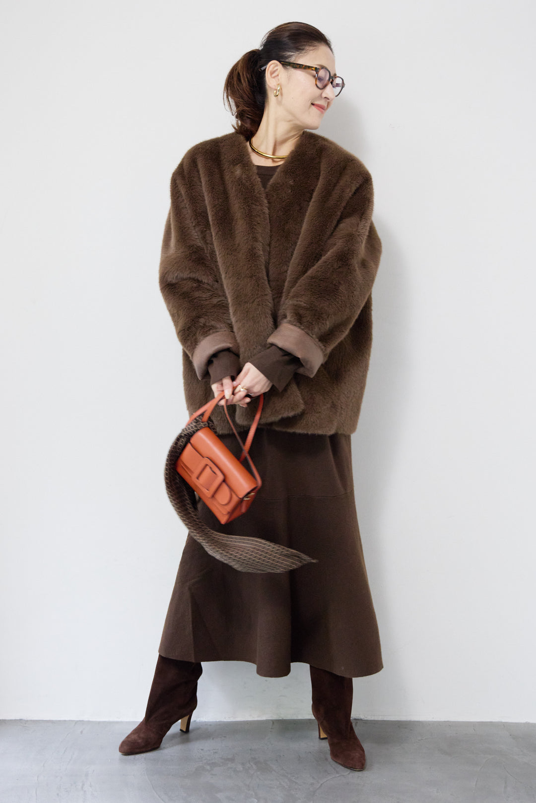 フェイクファーVネックコート