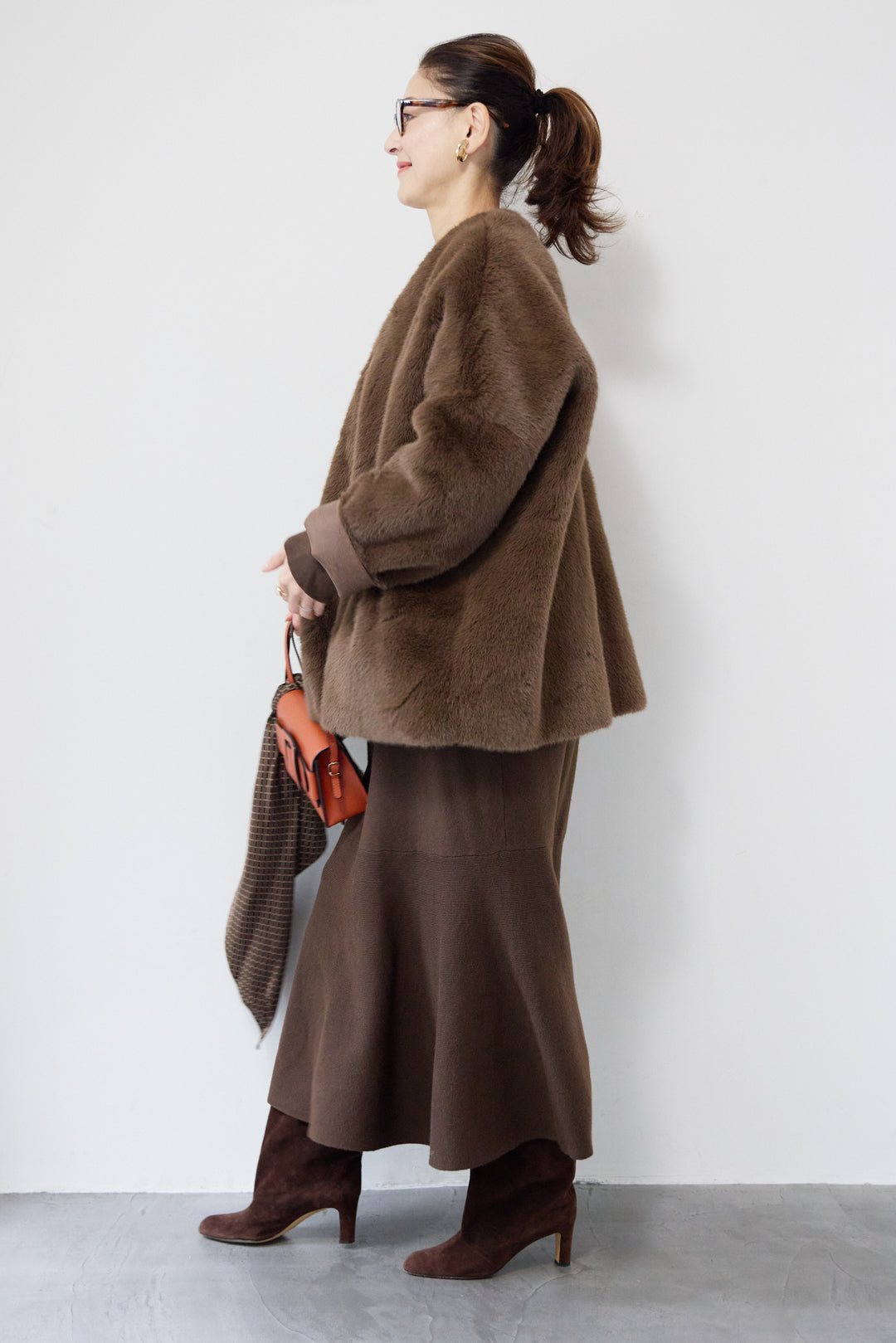 フェイクファーVネックコート