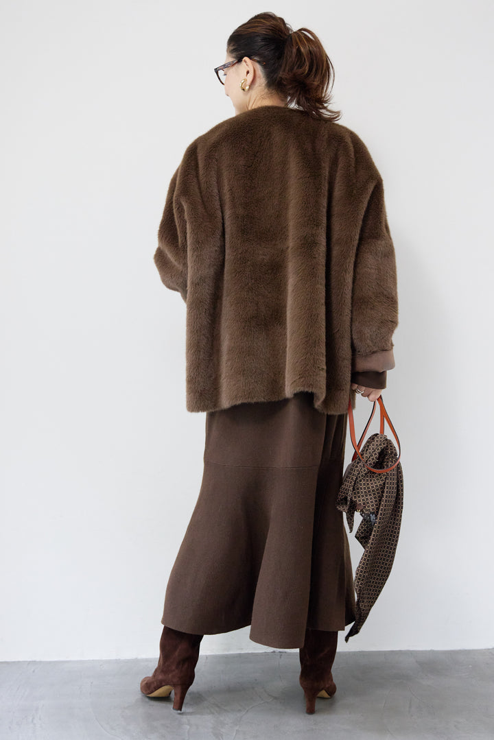 フェイクファーVネックコート