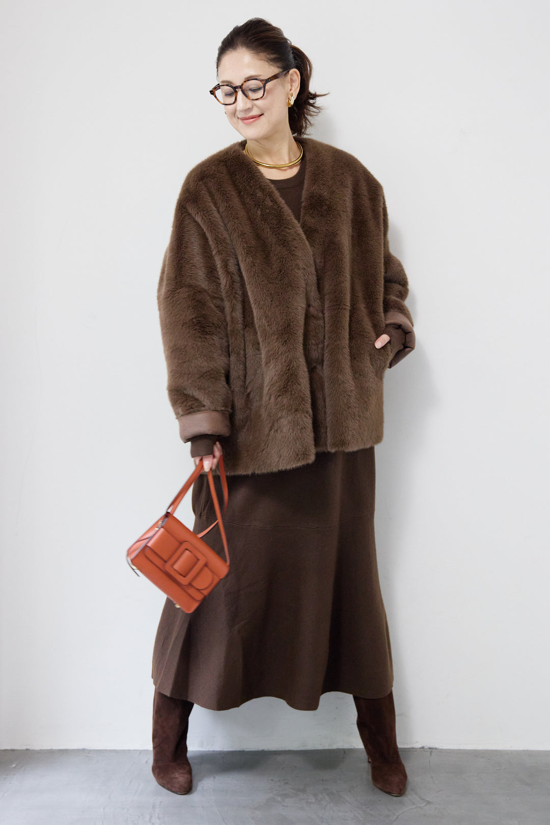 フェイクファーVネックコート