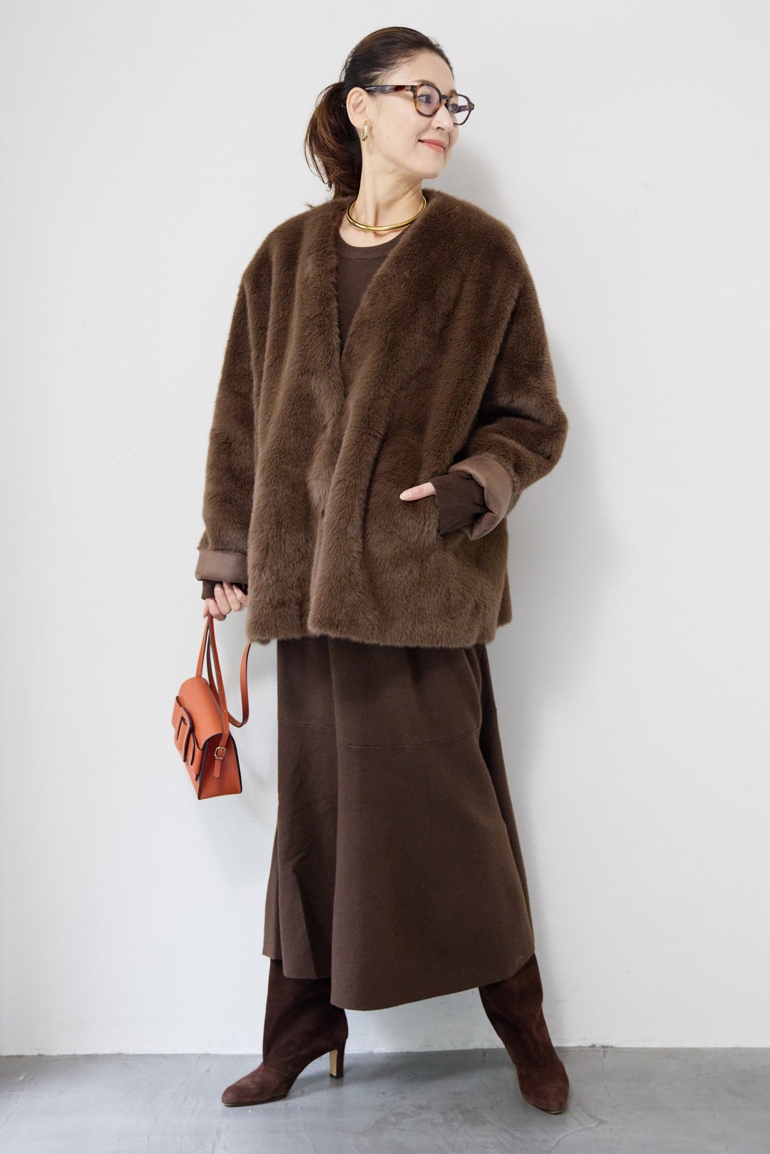 フェイクファーVネックコート