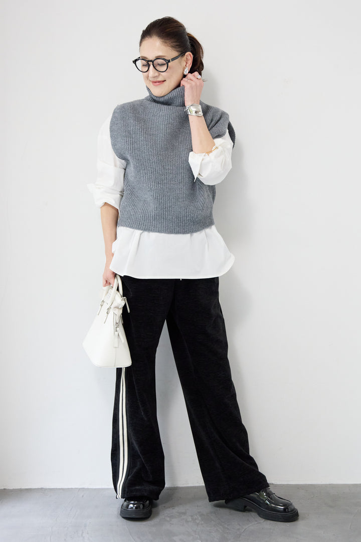 [SET]リブタートルショートベスト+ベロアタッチ サイドラインパンツ(2set)