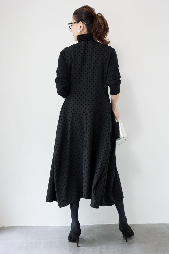 [SET]カシミヤ混 ハイネックニット+フロッキードット フレアジャンパースカート(2set)