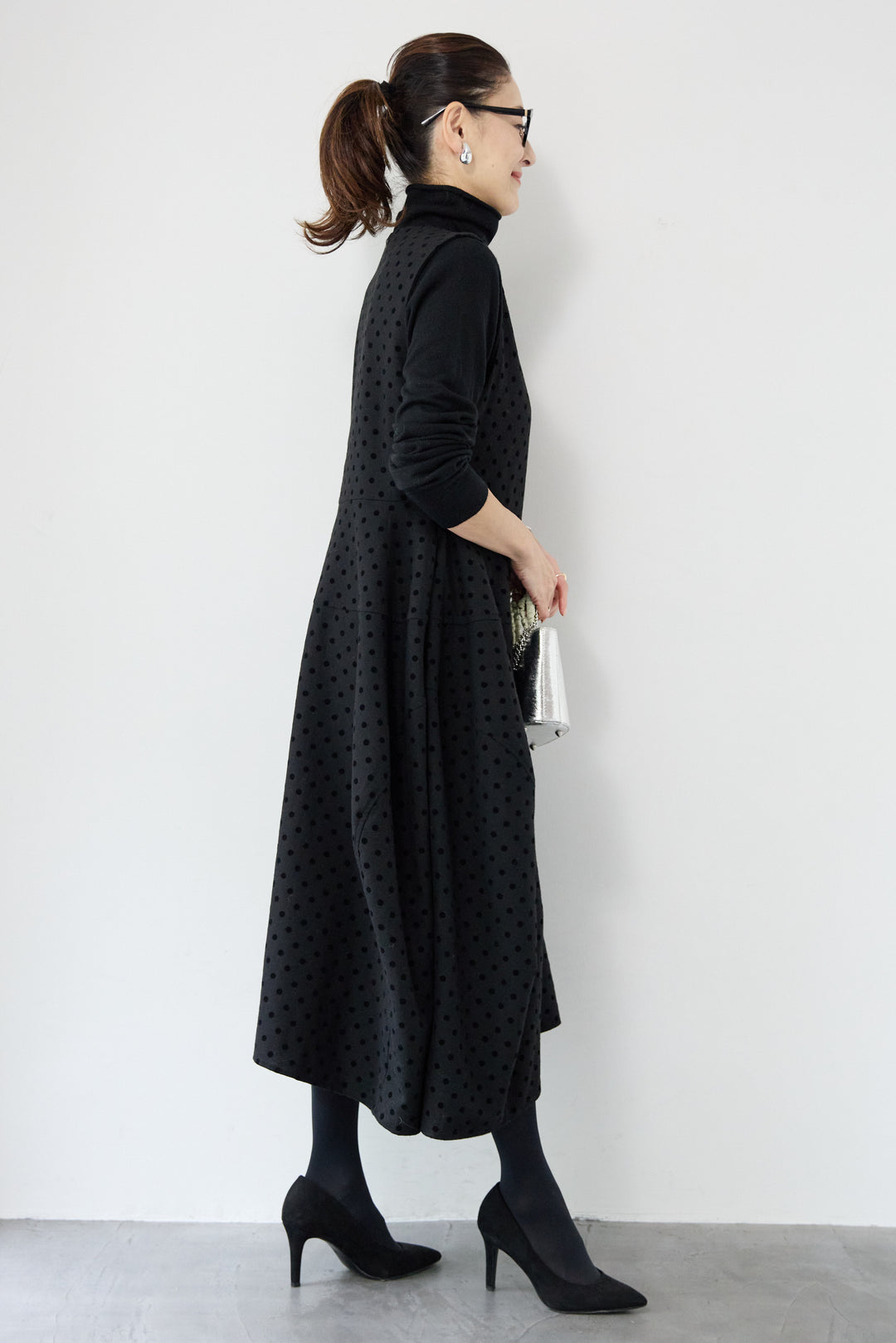 フロッキードット フレアジャンパースカート