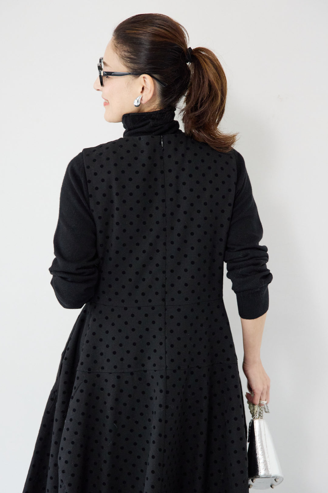 [SET]カシミヤ混 ハイネックニット+フロッキードット フレアジャンパースカート(2set)