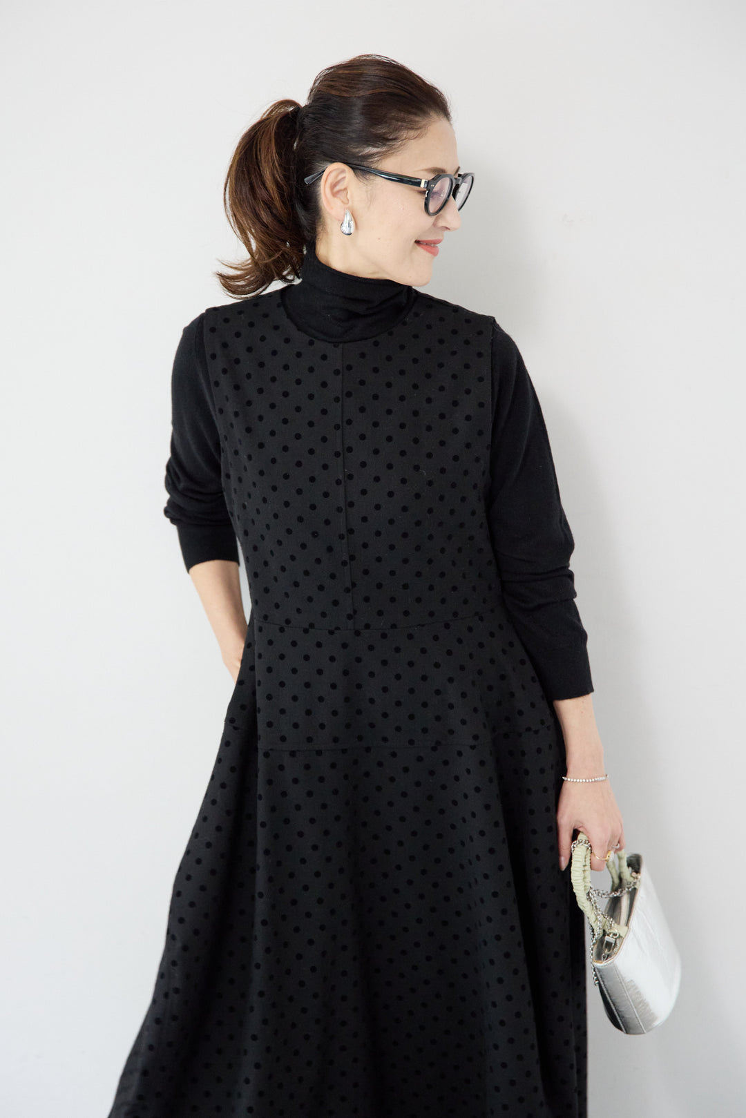 フロッキードット フレアジャンパースカート