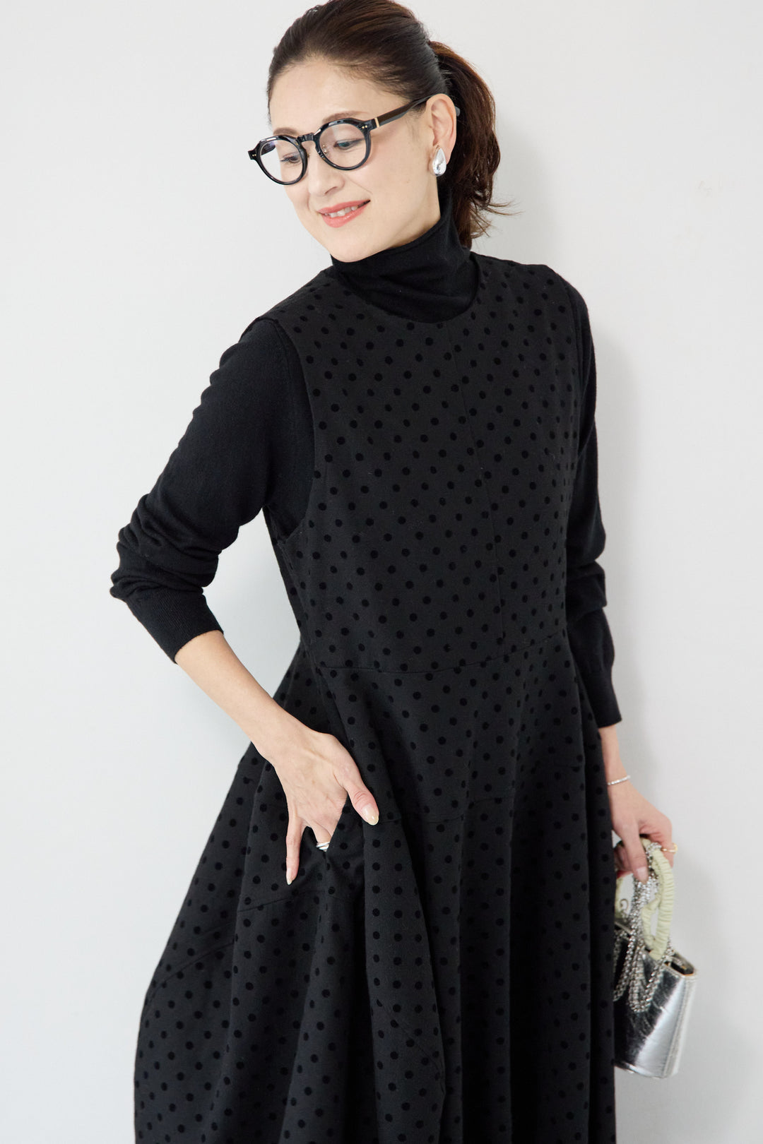 フロッキードット フレアジャンパースカート