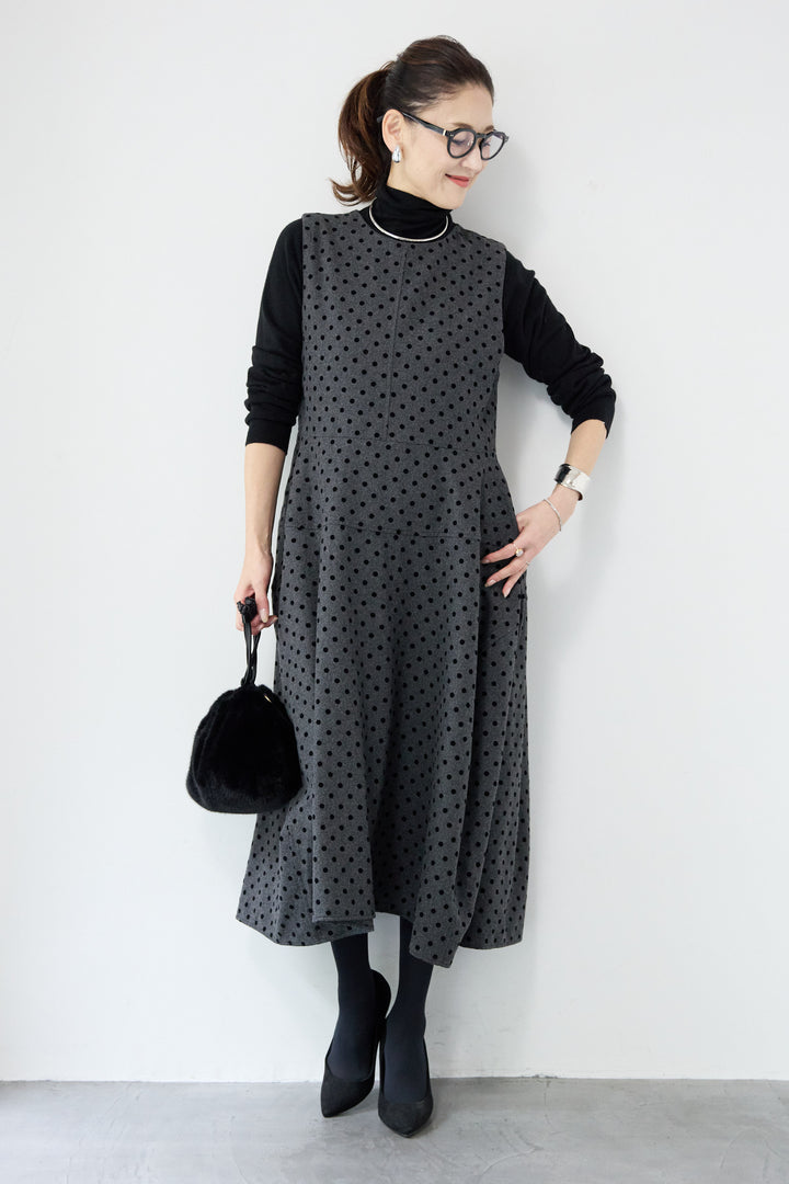 フロッキードット フレアジャンパースカート