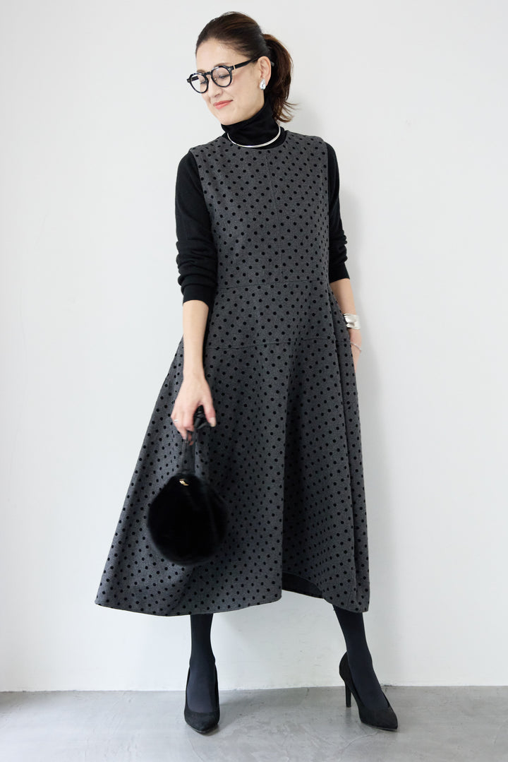 フロッキードット フレアジャンパースカート