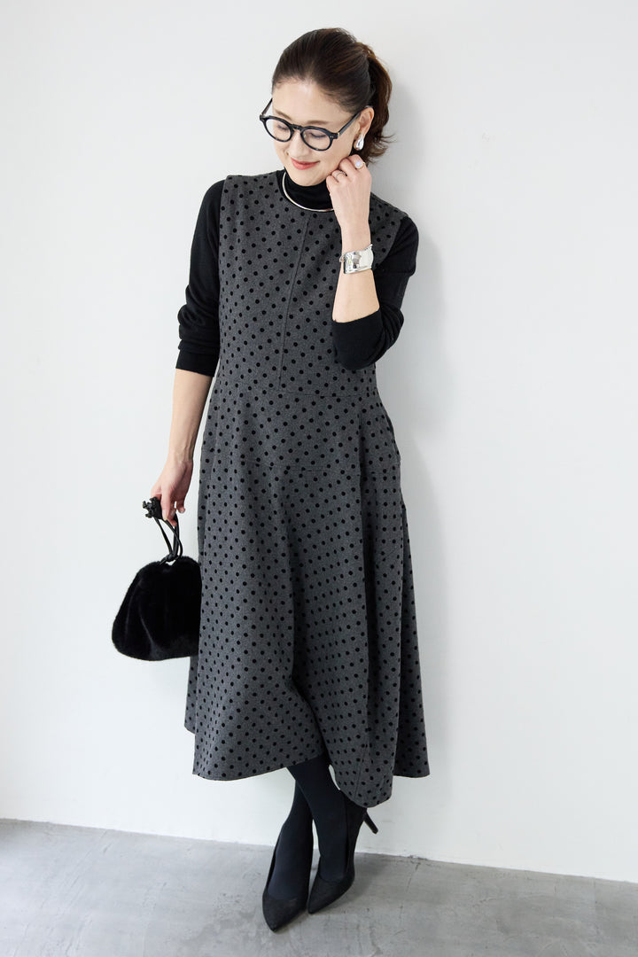 フロッキードット フレアジャンパースカート