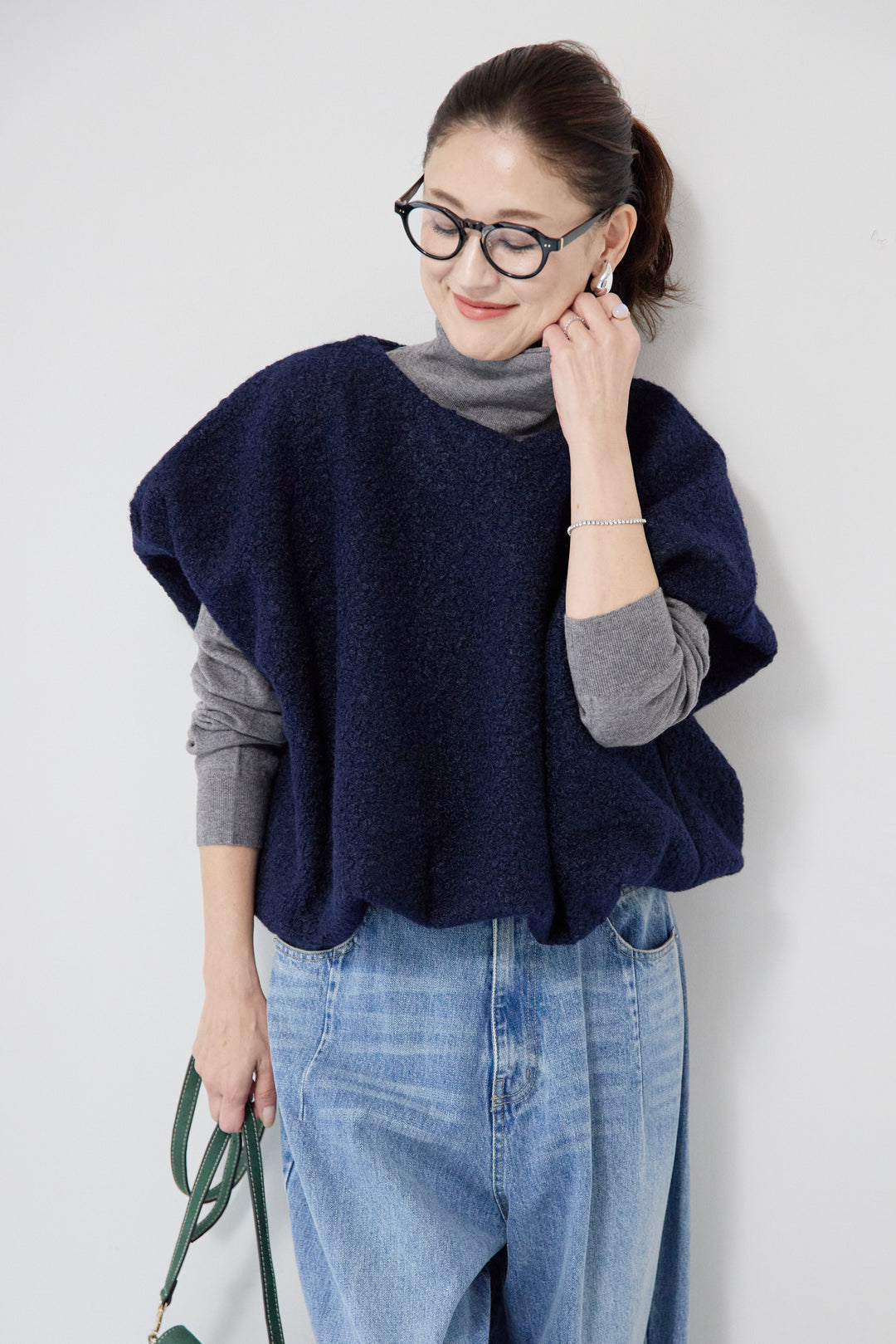 カシミヤ混 ハイネックニット