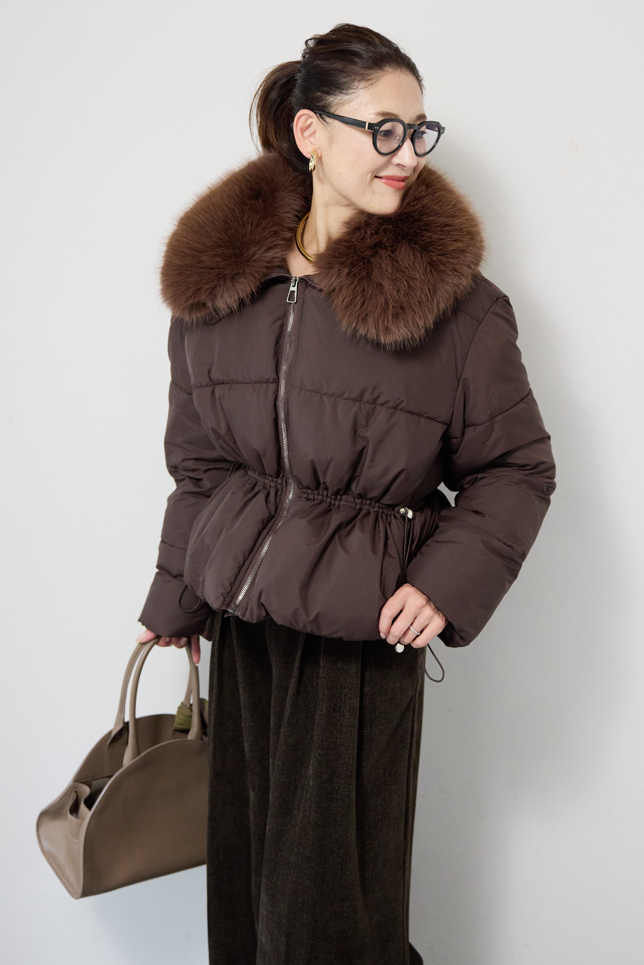 ⭐️美品です⭐️ブラウンファー ジャケット 襟付き ファー襟付き中綿ジャケット – plusotoha