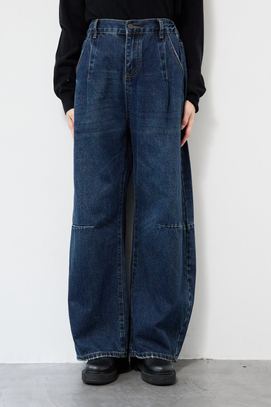 [SET]ウォッシャブルポンチョニット+カーブデニムパンツ(2set)