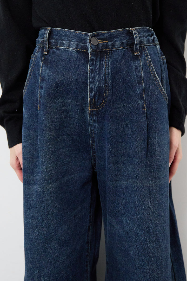 [SET]ウォッシャブルポンチョニット+カーブデニムパンツ(2set)