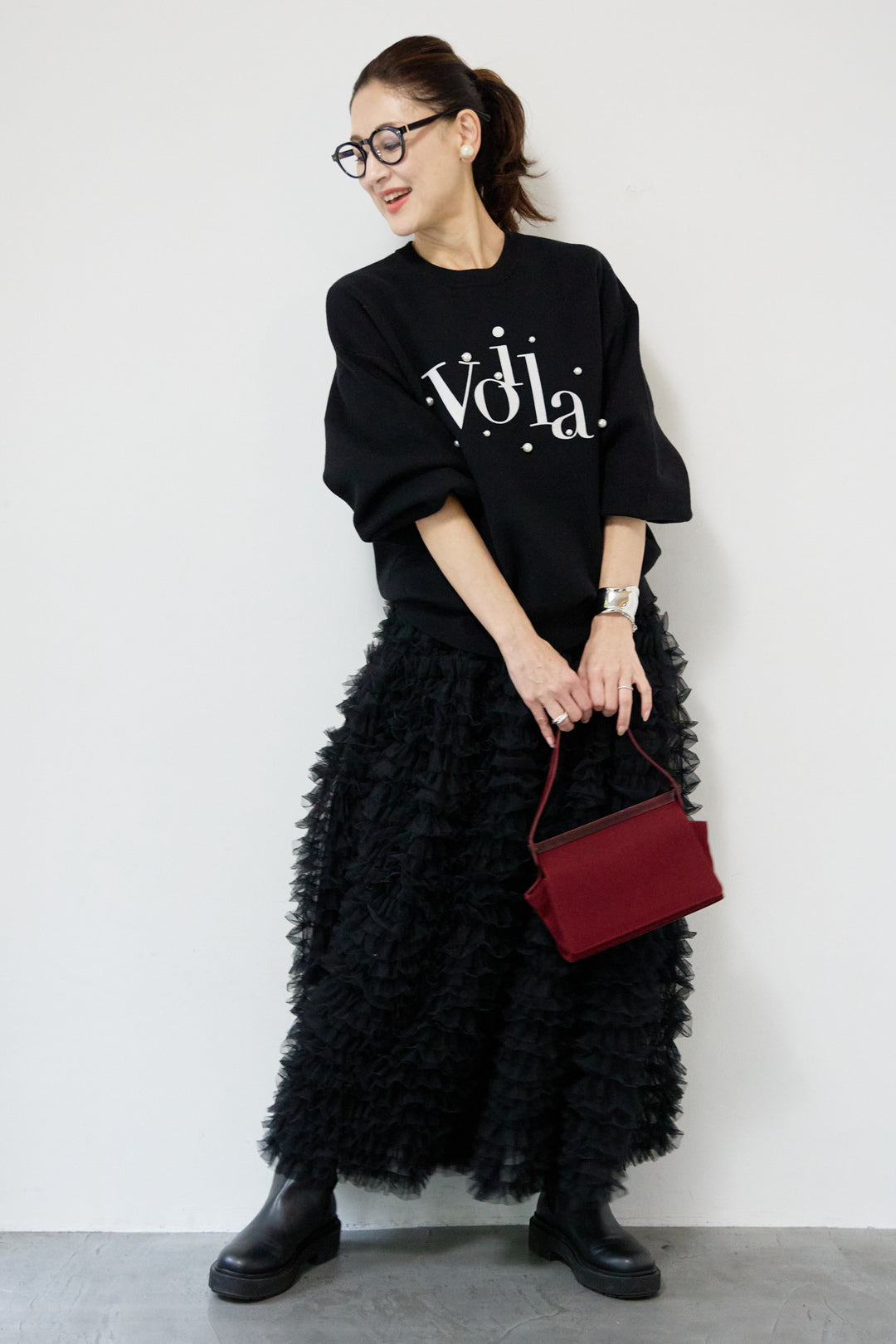 パール+ロゴニットトップス