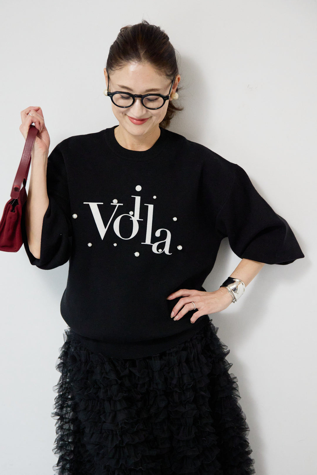 パール+ロゴニットトップス