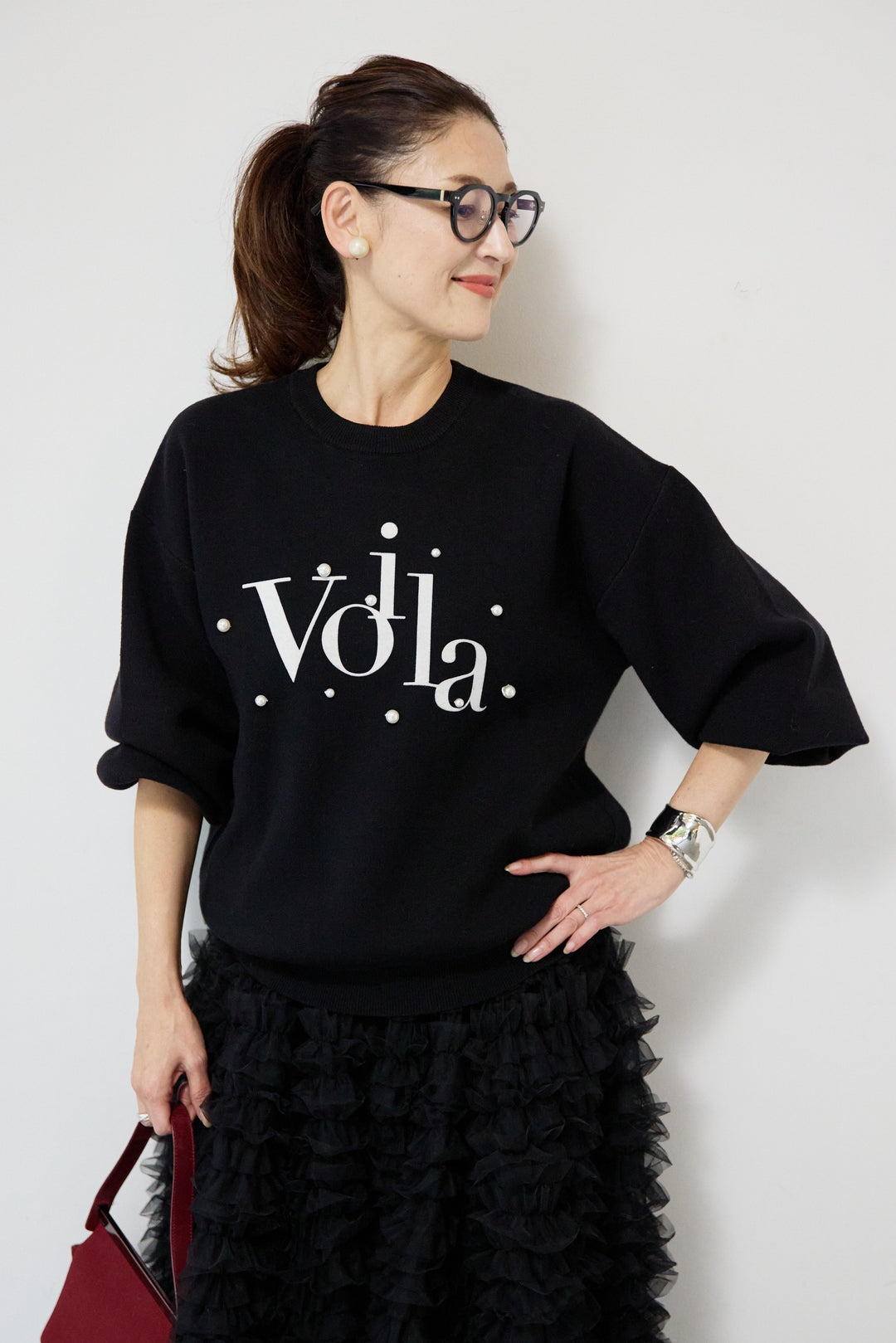 パール+ロゴニットトップス