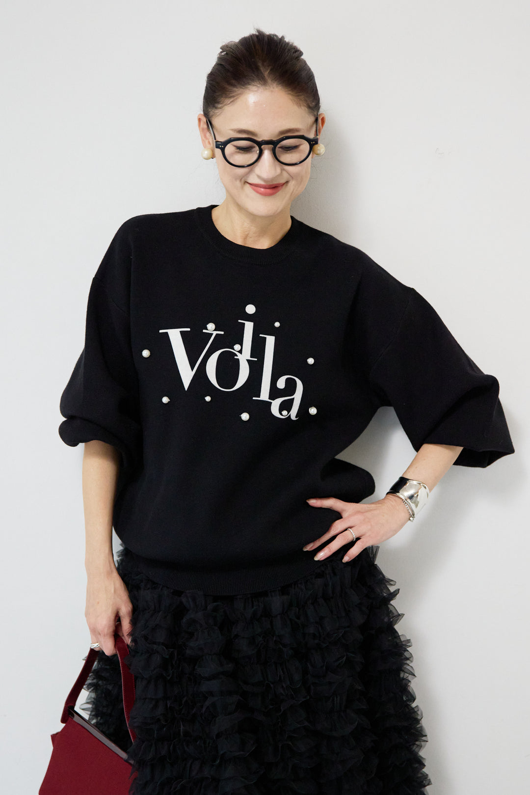 パール+ロゴニットトップス