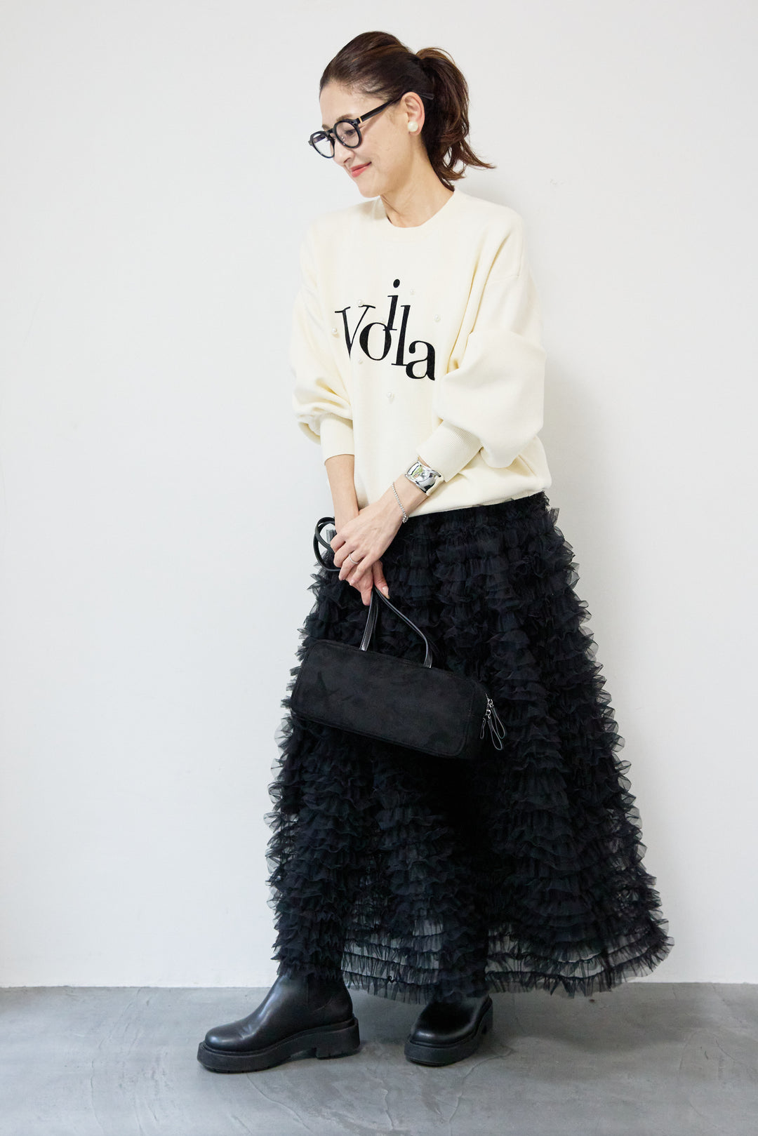 パール+ロゴニットトップス