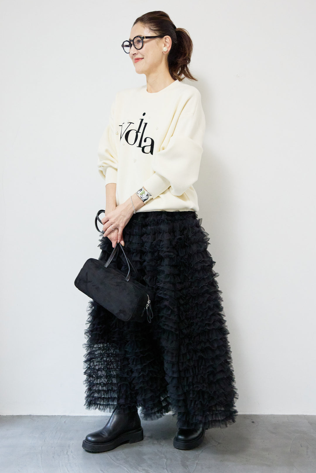 パール+ロゴニットトップス