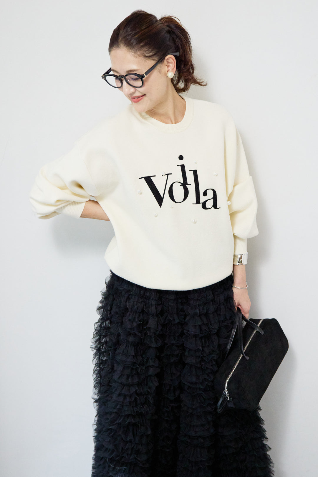 パール+ロゴニットトップス