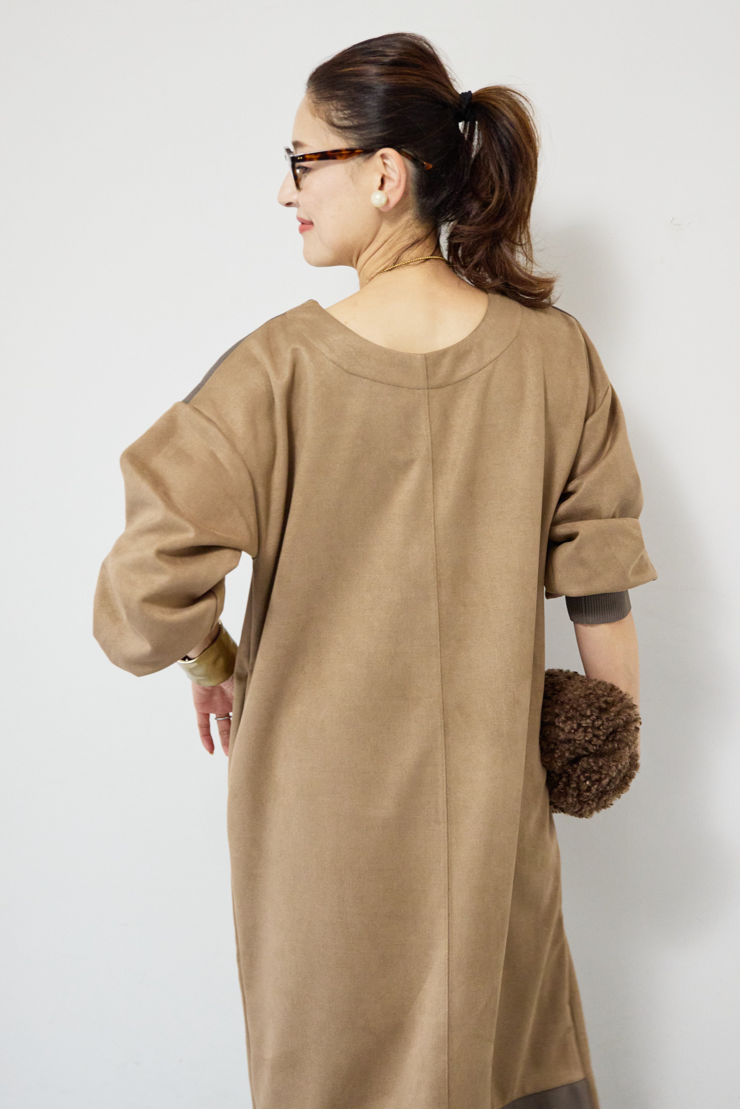 【未使用タグ付】PLUS OTO.HAスエード×ニット2wayワンピース スエード×リブニット2WAYワンピース – plusotoha