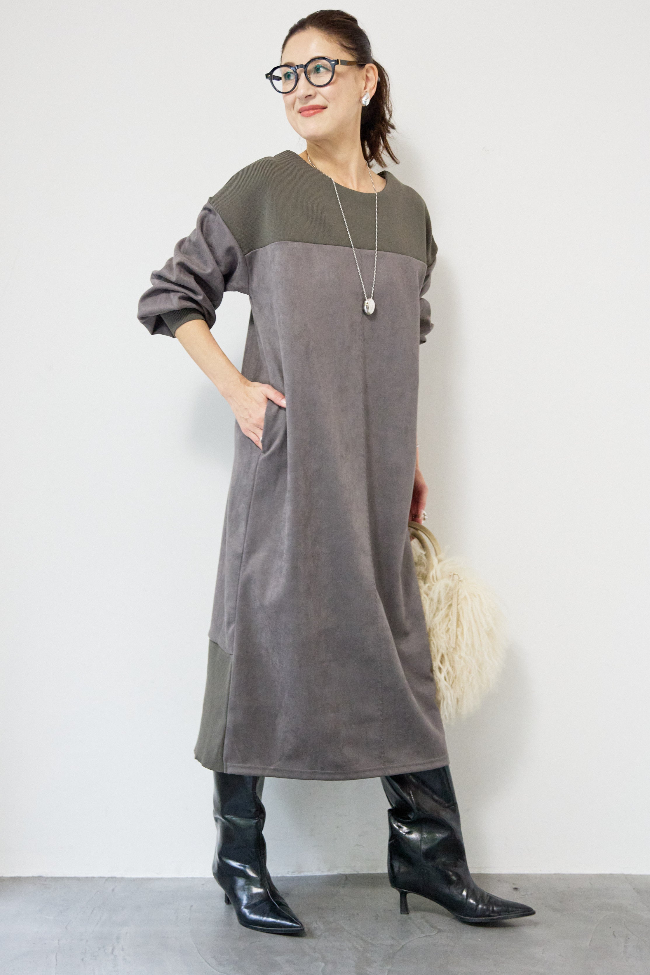 スエード×リブニット2WAYワンピース – plusotoha