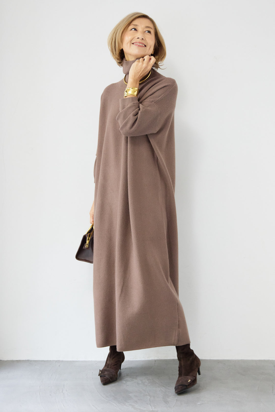 ソフトタッチタートルニットワンピース