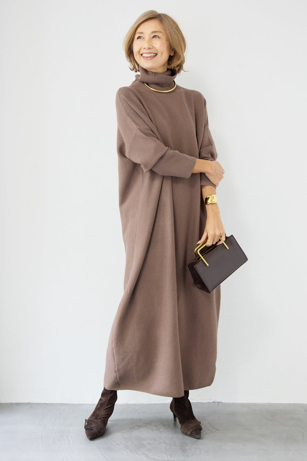 ソフトタッチタートルニットワンピース