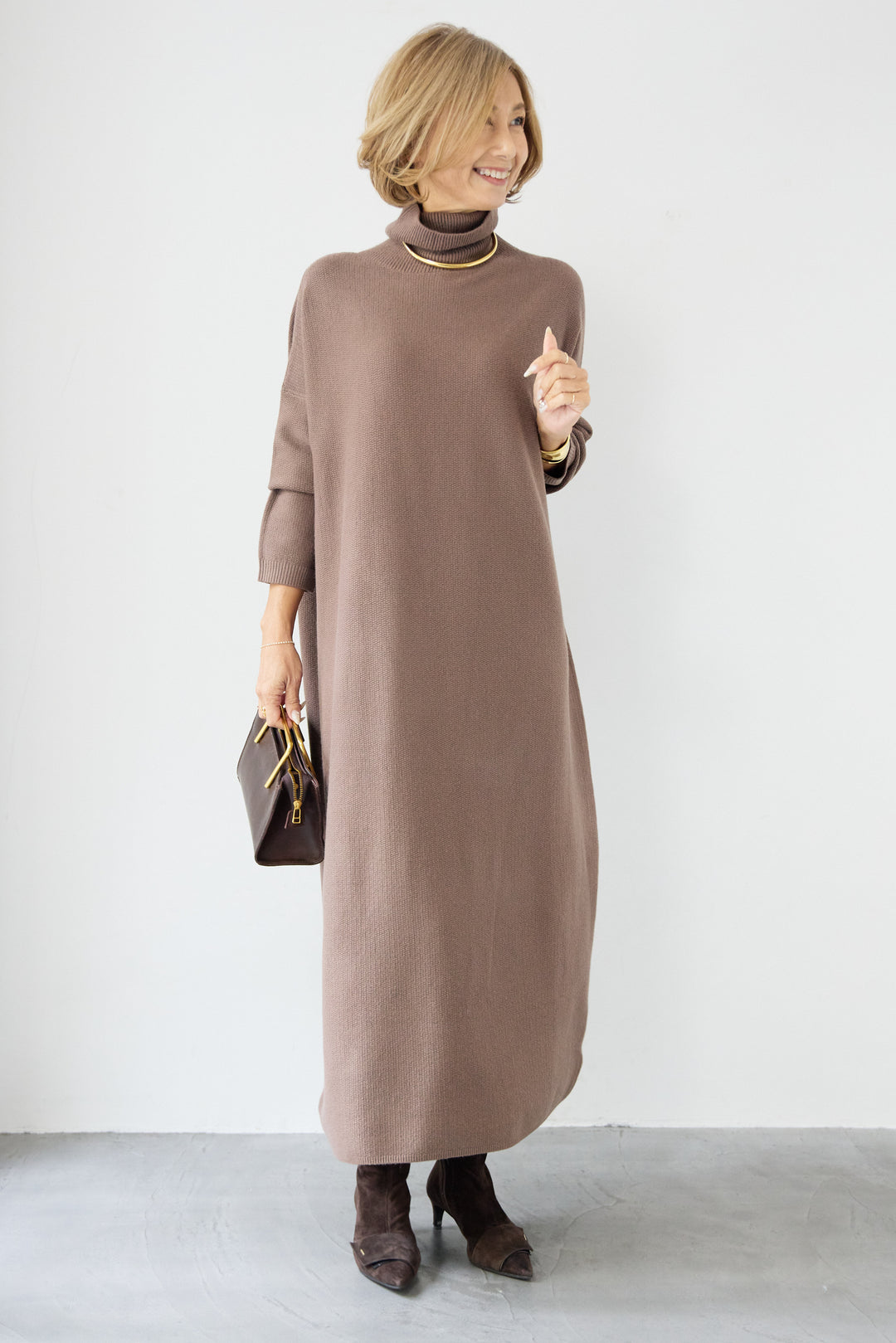 ソフトタッチタートルニットワンピース