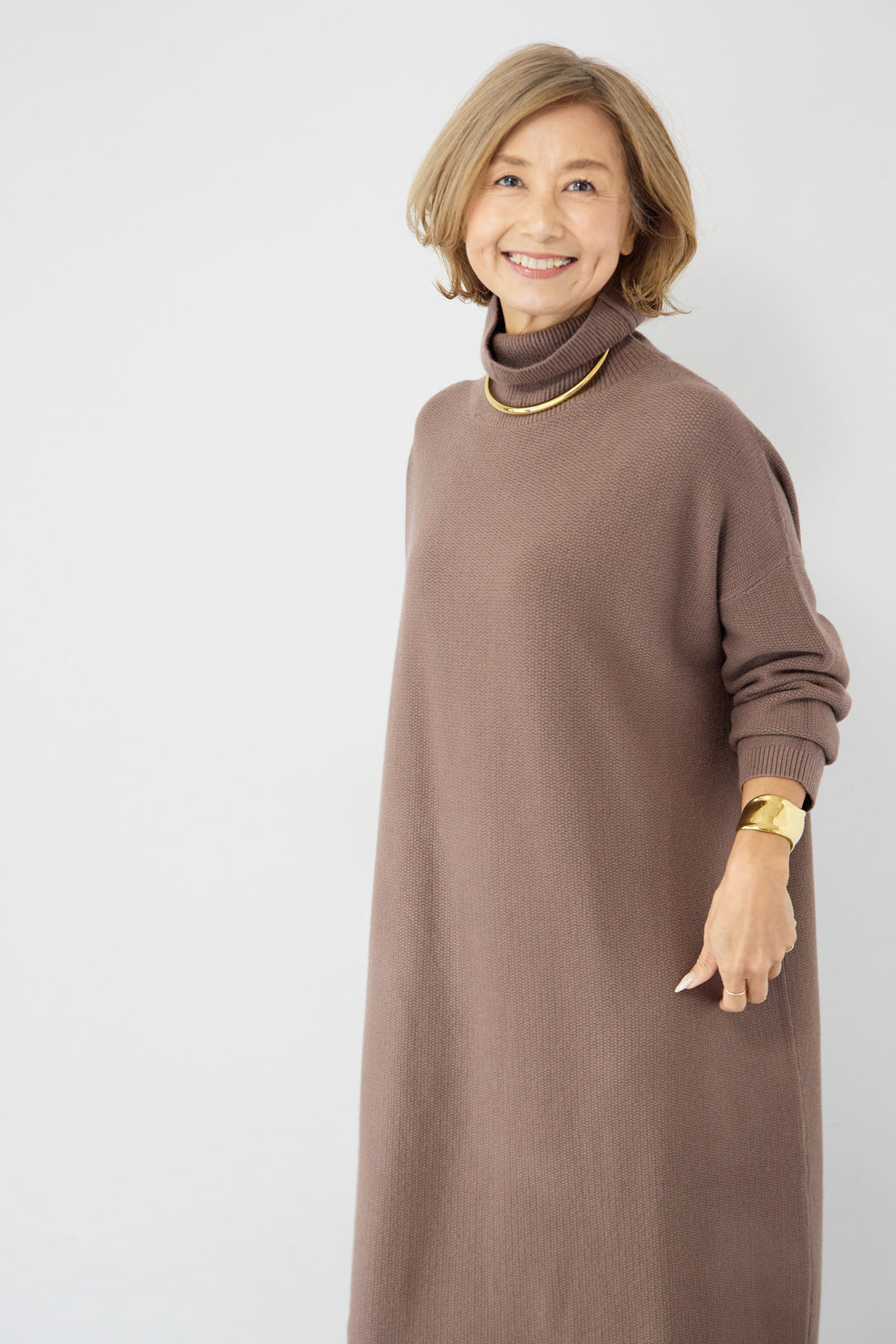 ソフトタッチタートルニットワンピース