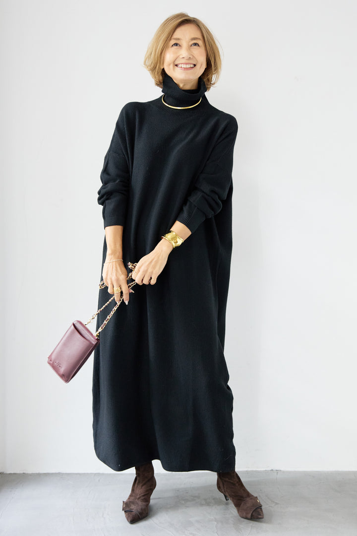 ソフトタッチタートルニットワンピース