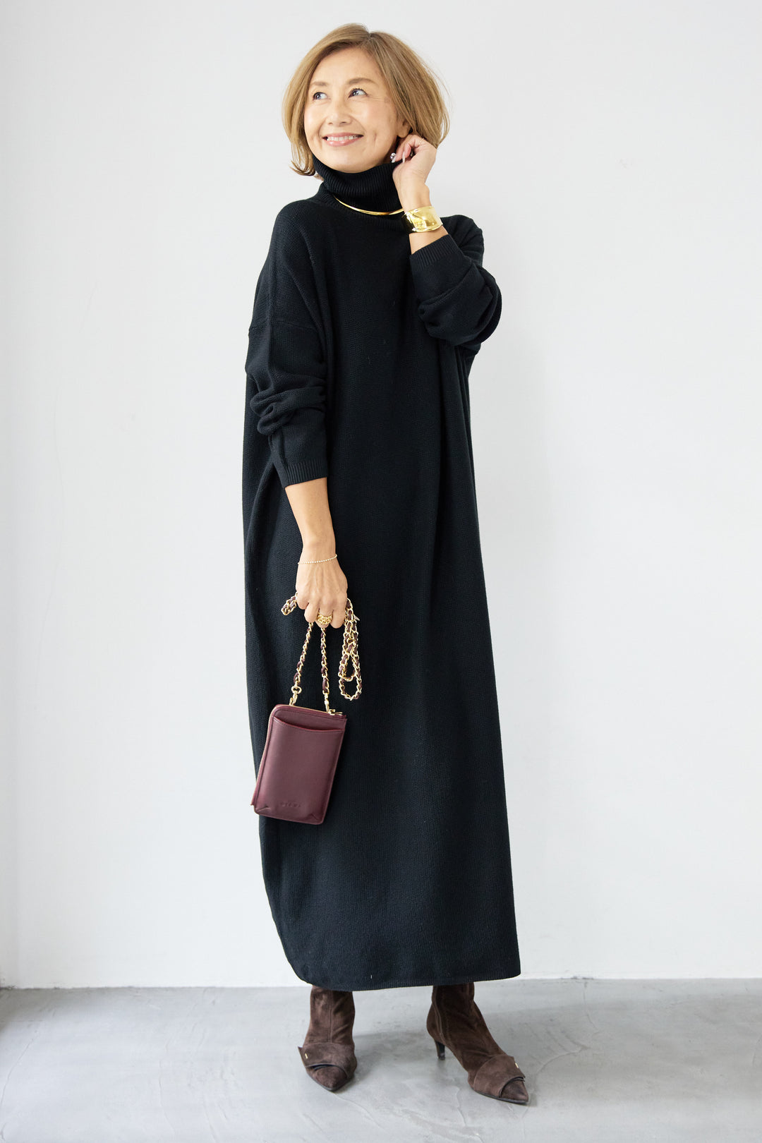 ソフトタッチタートルニットワンピース