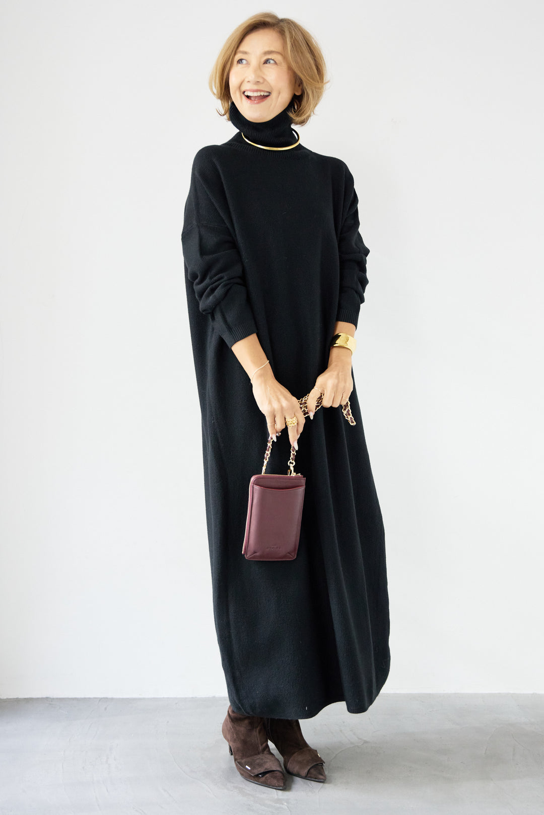 ソフトタッチタートルニットワンピース