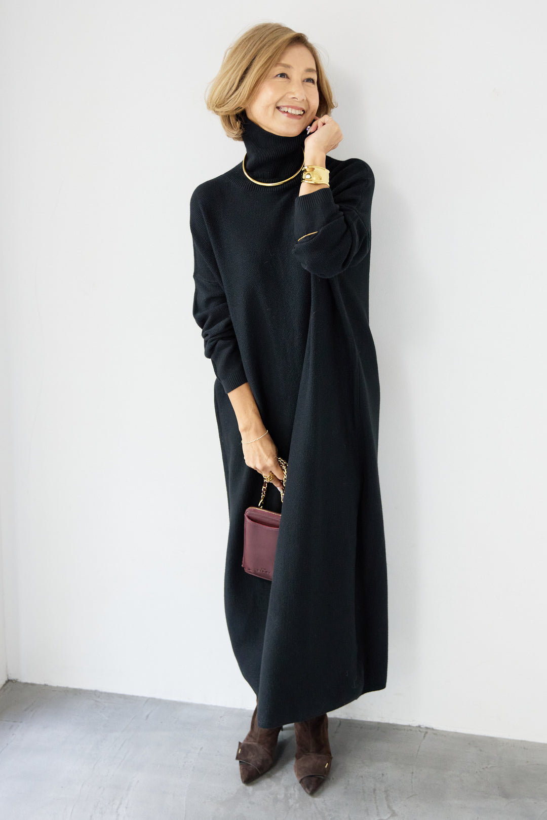 ソフトタッチタートルニットワンピース