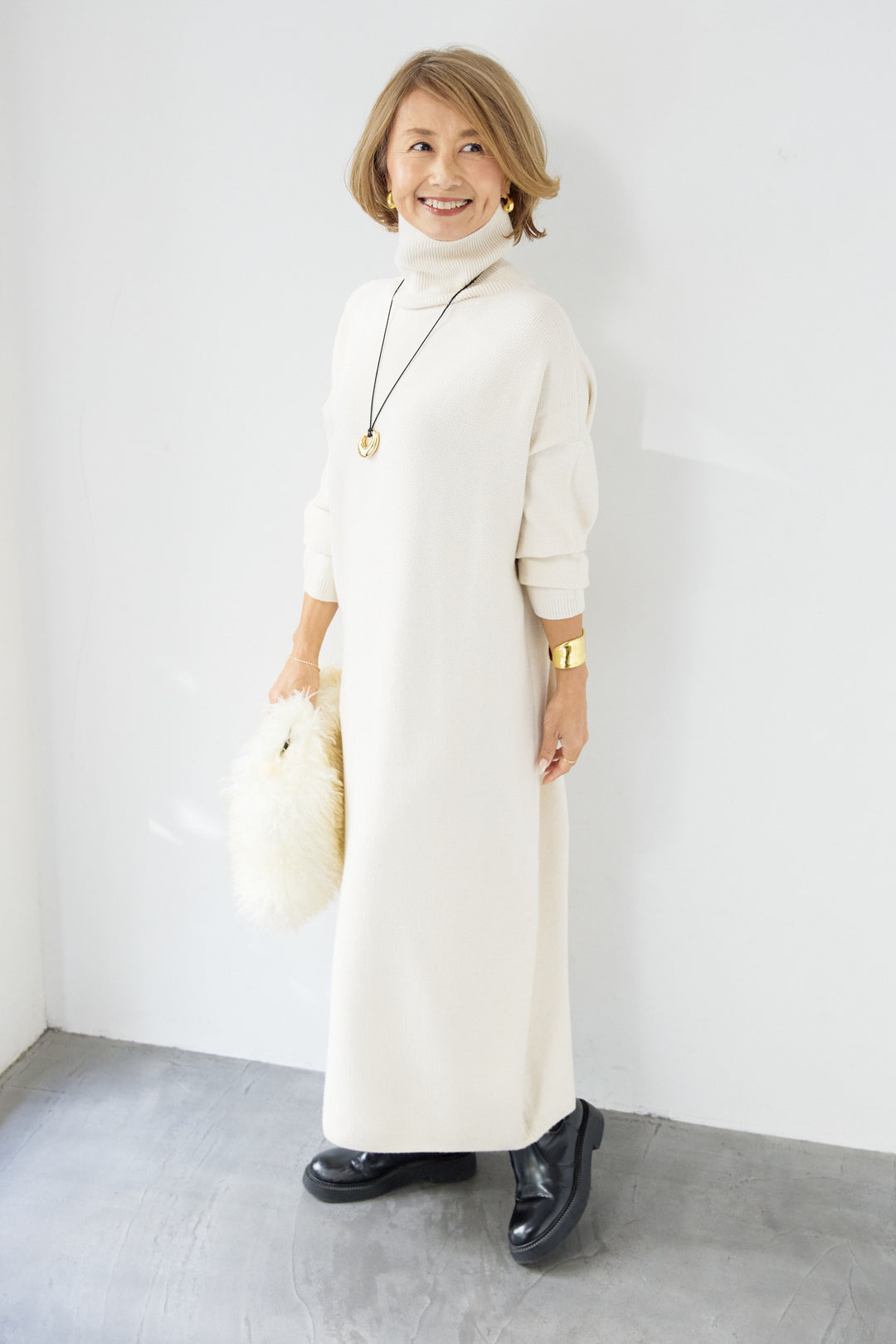 ソフトタッチタートルニットワンピース