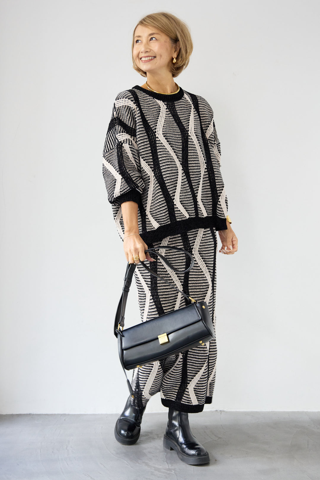 [SET]モールヤーン ジャガードニットプルオーバー+モールヤーン ジャガード Iラインスカート(2set)