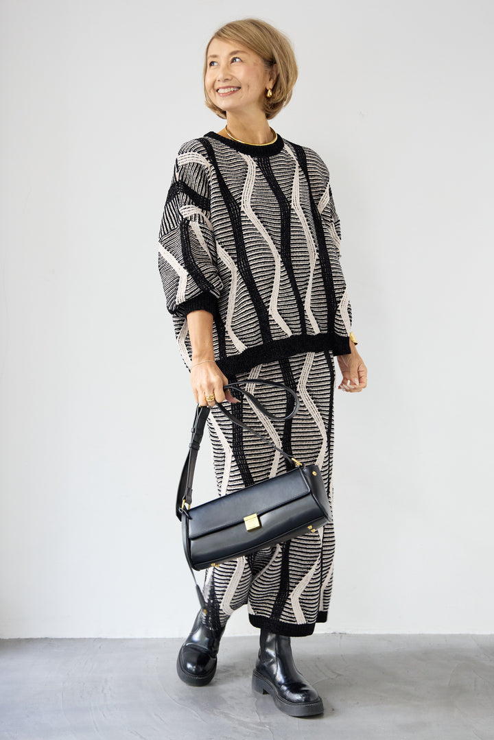 [SET]モールヤーン ジャガードニットプルオーバー+モールヤーン ジャガード Iラインスカート(2set)