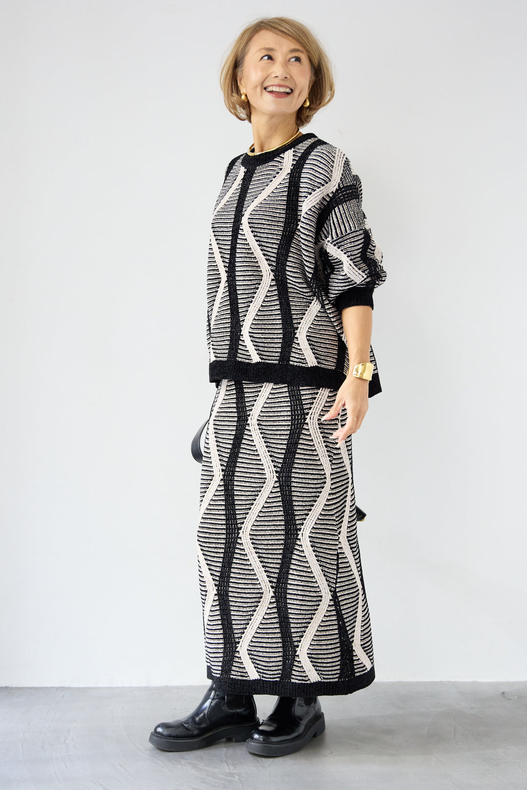 [SET]モールヤーン ジャガードニットプルオーバー+モールヤーン ジャガード Iラインスカート(2set)