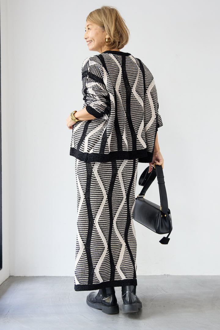 [SET]モールヤーン ジャガードニットプルオーバー+モールヤーン ジャガード Iラインスカート(2set)