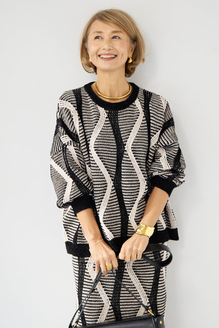 モールヤーン ジャガードニットプルオーバー