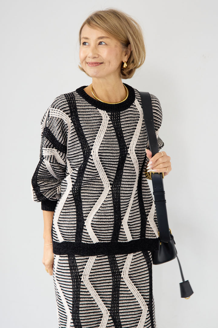 モールヤーン ジャガードニットプルオーバー