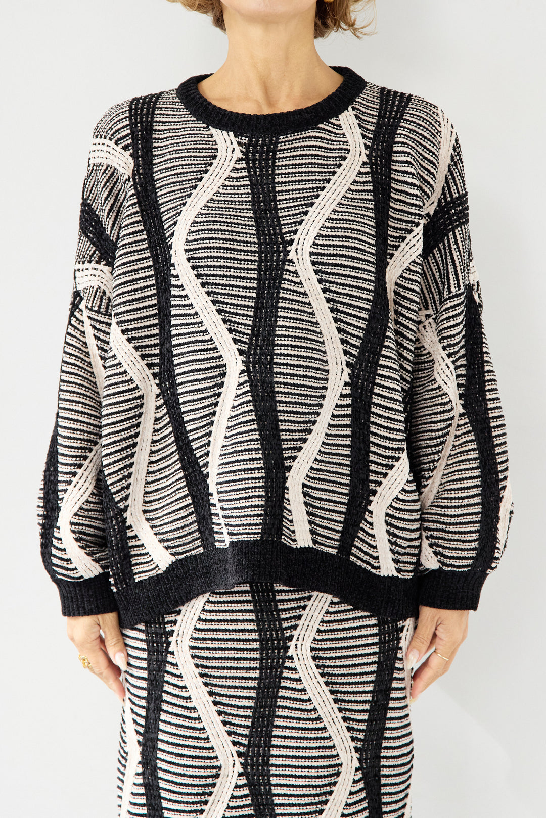 [SET]モールヤーン ジャガードニットプルオーバー+モールヤーン ジャガード Iラインスカート(2set)