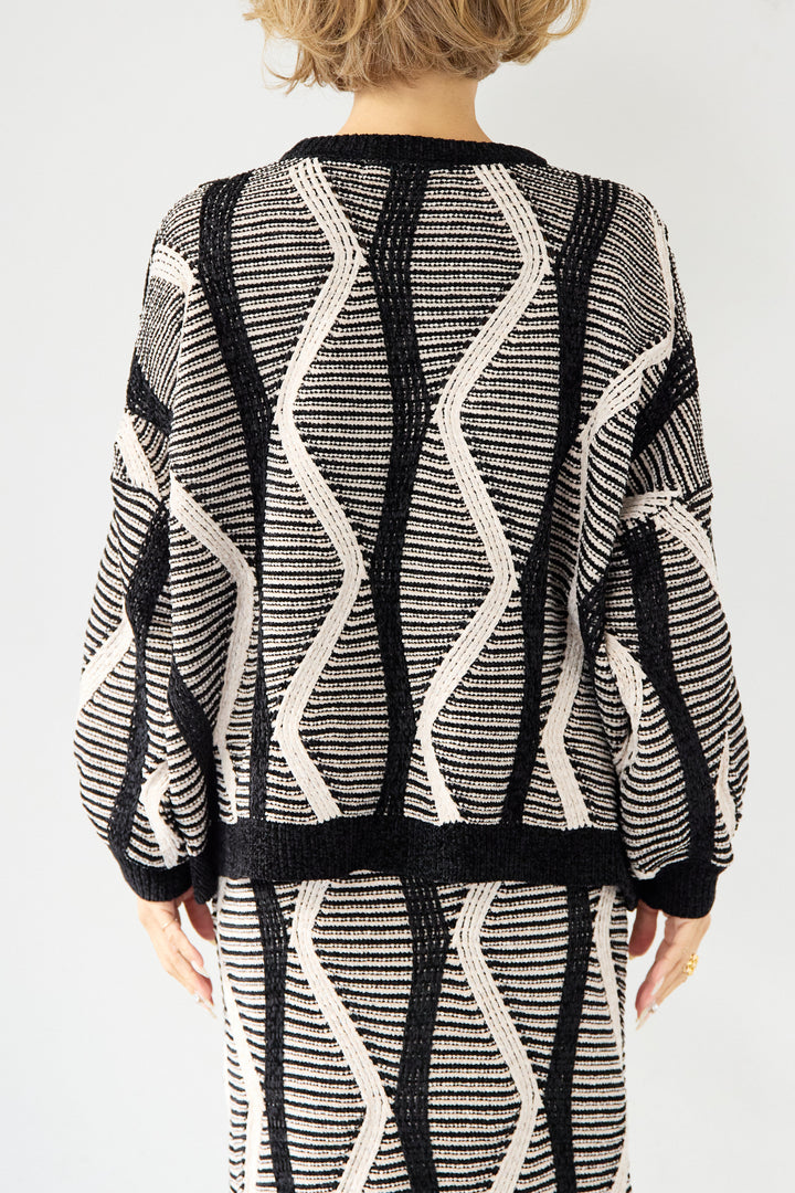 [SET]モールヤーン ジャガードニットプルオーバー+モールヤーン ジャガード Iラインスカート(2set)