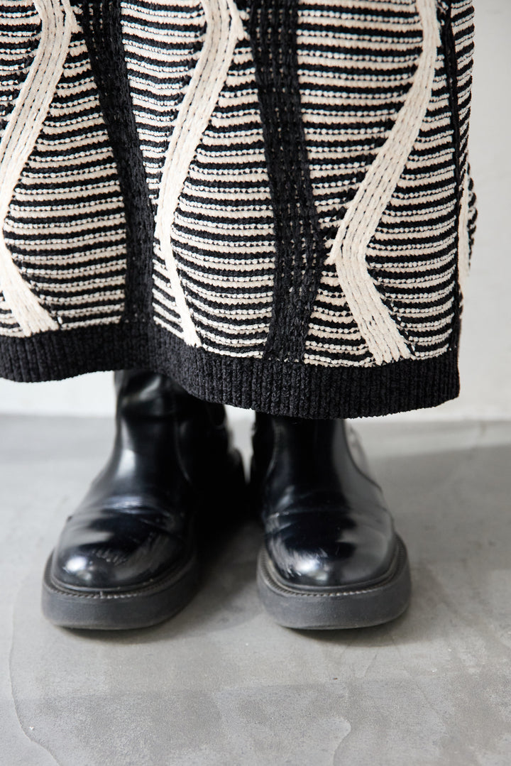 [SET]モールヤーン ジャガードニットプルオーバー+モールヤーン ジャガード Iラインスカート(2set)