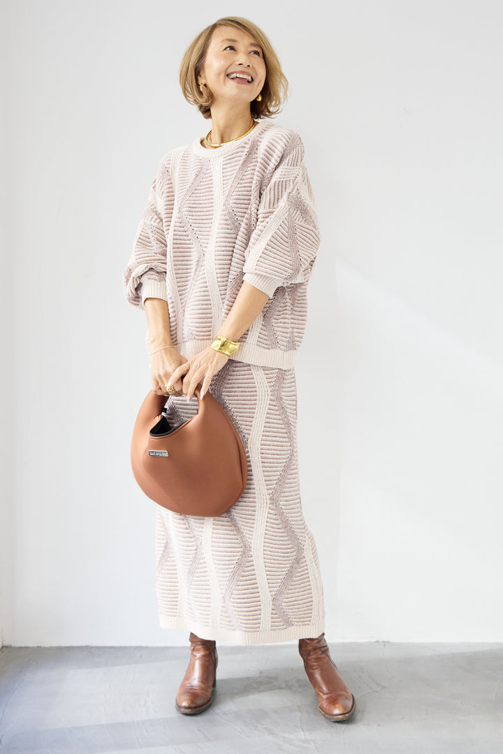 [SET]モールヤーン ジャガードニットプルオーバー+モールヤーン ジャガード Iラインスカート(2set)