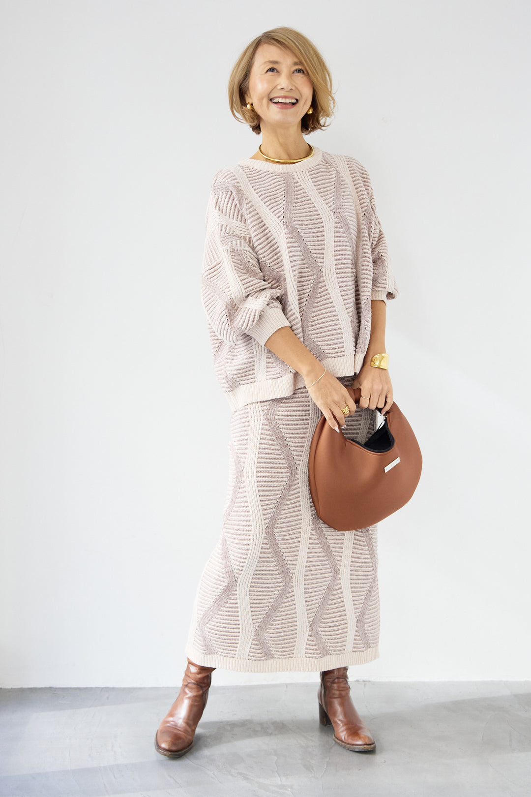 [SET]モールヤーン ジャガードニットプルオーバー+モールヤーン ジャガード Iラインスカート(2set)